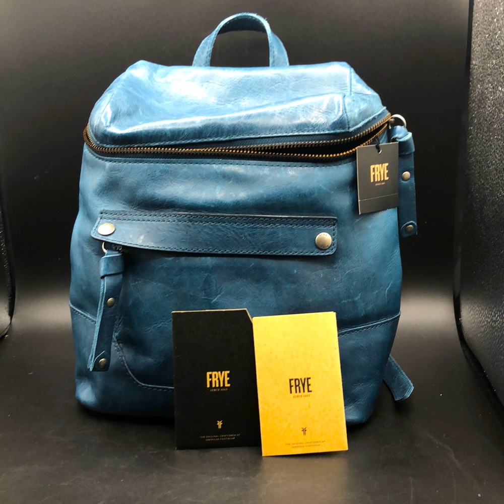 Frye Melissa Peacock Blue Zip-Top Backpack Italian Soft Leather